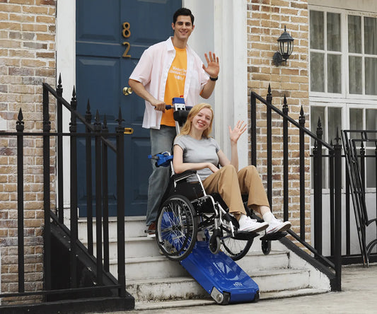 use mobile stair lift to lift wheelchair on outdoor steps